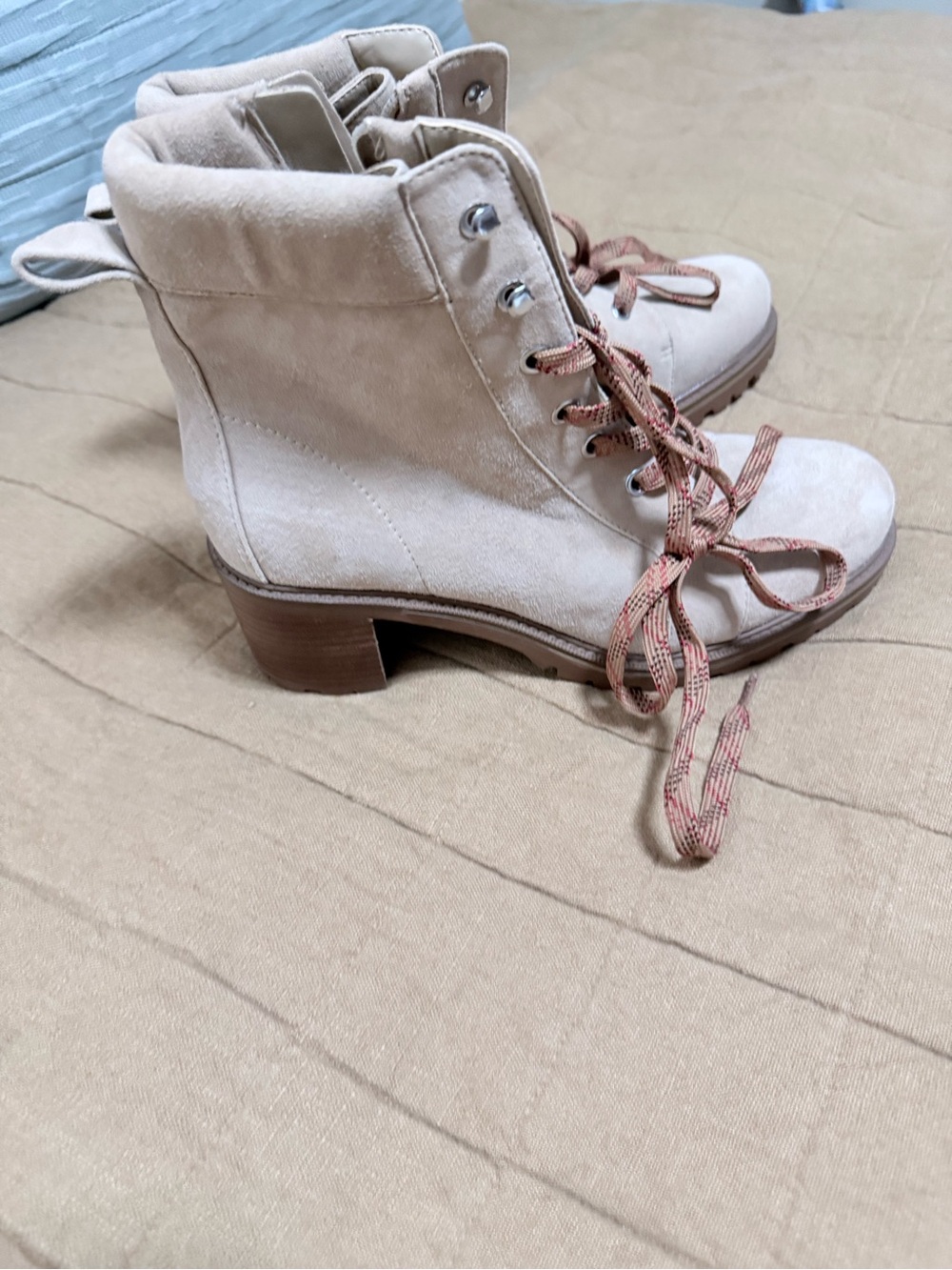 Vince Camuto Beige Suede Lace-Up Ankle Boots